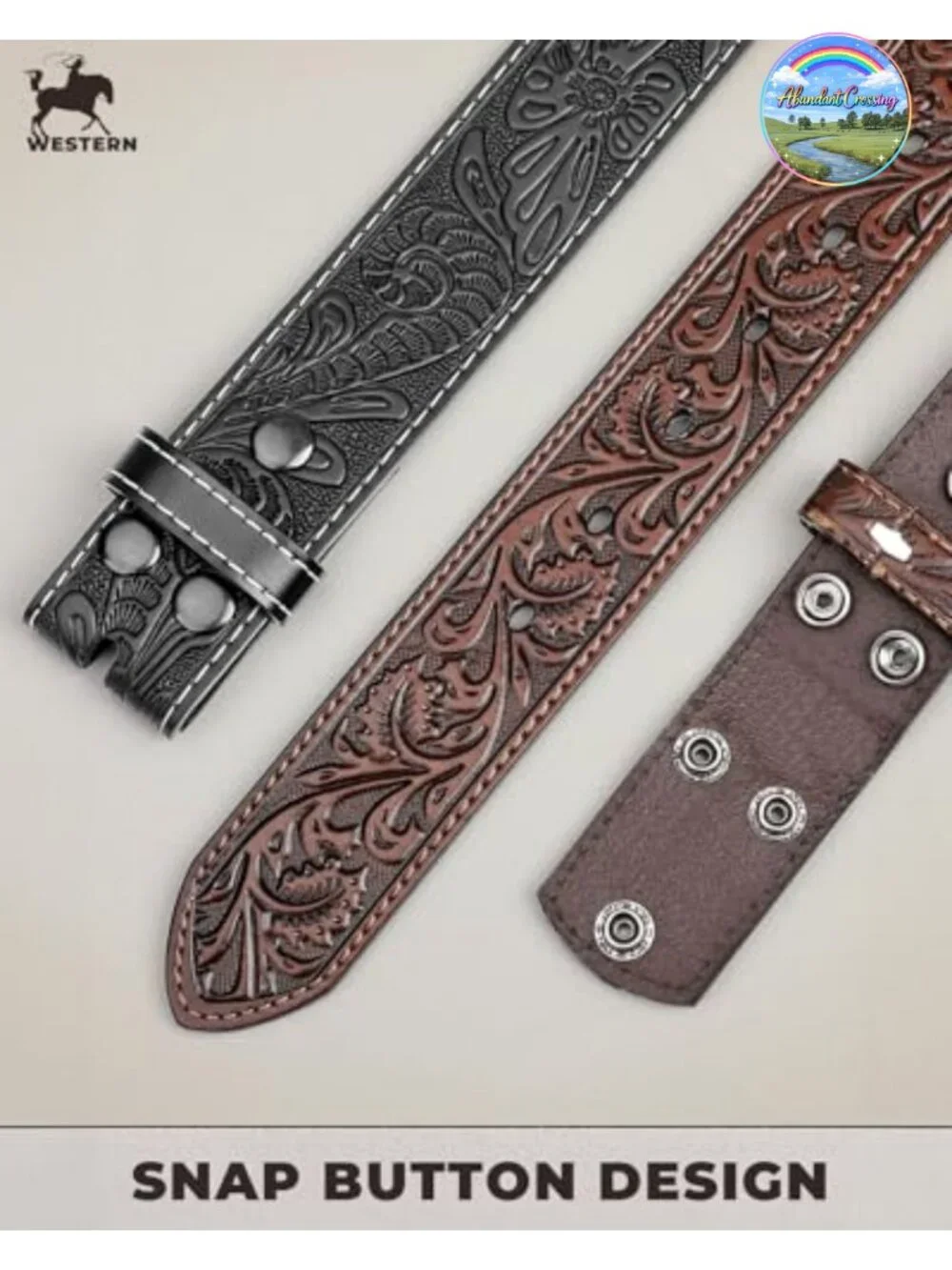 Western Leather Belt Strap Embossed Cowboy Cowgirl 1.5